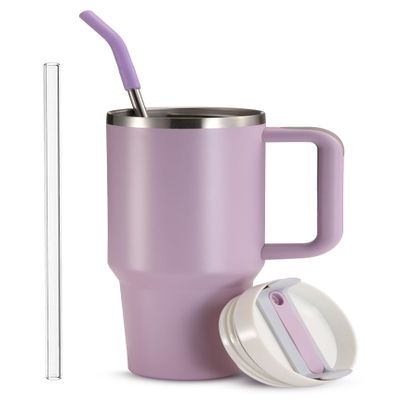 KooK Stainless Steel Tumbler, with Straw and Handle, Leakproof, Vacuum Insulated Travel Coffee Mug, Reusable Double Walled Water Bottle, Keeps Hot or Cold, 40 oz, Lilac