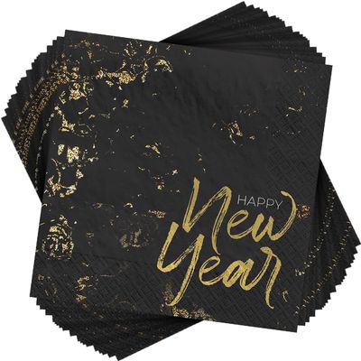 Cheers For The New Year Luncheon Black Paper Napkins (6.5" x 6.5") 40 Count - Premium Quality & Absorbent Napkins, Perfect For New Year Parties & Events