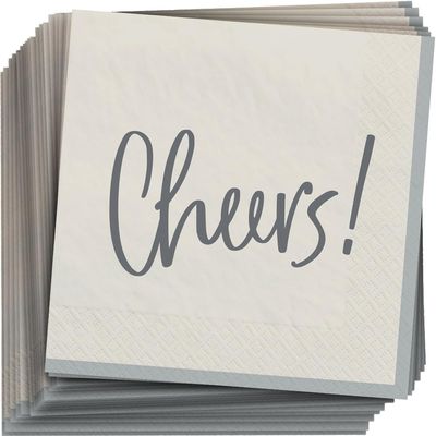 White "Cheers!' Beverage Paper Napkins (5" x 5") 20 Count - Premium Quality & Absorbent Napkins, Perfect For Parties & Themed Events