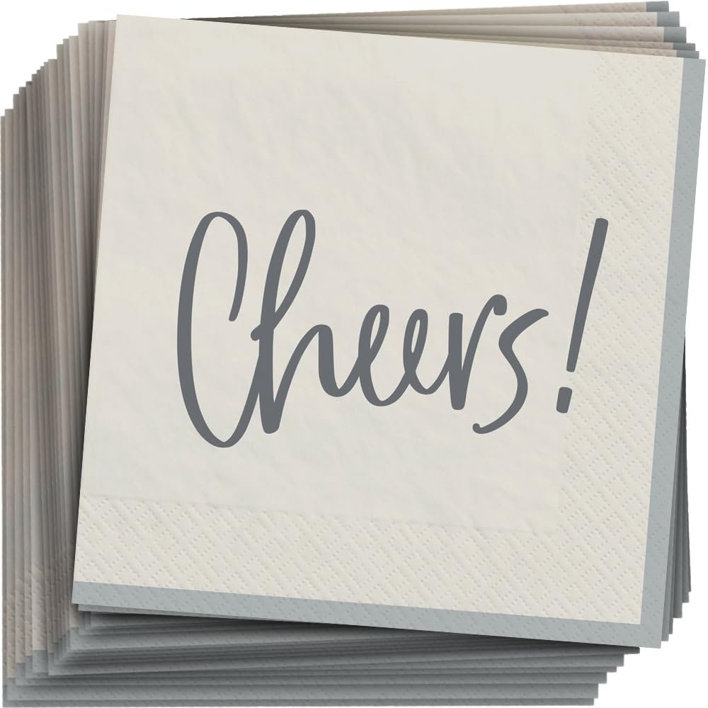 White "Cheers!' Beverage Paper Napkins (5" x 5") 20 Count - Premium Quality & Absorbent Napkins, Perfect For Parties & Themed Events