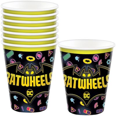 Amscan Multicolor Bat Wheels Paper Cups (9 oz) Pack of 8 - Perfect for Kids' Parties & Celebrations