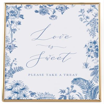 Love is Sweet Wedding Favors Sign, Blue and White Wedding Signs, Chinoiserie Floral Design on Thick Cardstock by Gandy Designs