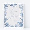 Love is Sweet Wedding Favors Sign, Blue and White Wedding Signs, Chinoiserie Floral Design on Thick Cardstock by Gandy Designs view 2