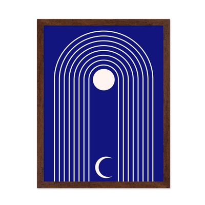 Poster Master Blue Geometric Print - Moon Poster - Modern Lunar Art - Aesthetic Wall Design - Gift for Men & Women - Boho Decor for Office, Living Room or Bedroom - 16x20 Brown Framed