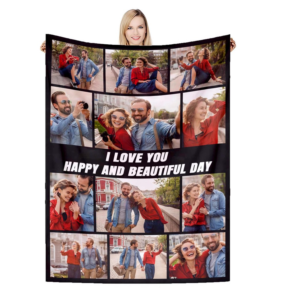 DSSHENGDS Customise Blanket, Fathers Day Birthday Gifts for Dad,Personalised Picture Flannel Blanket, Personalised Gifts for Women, Men, Baby, Kid, Pet, Family-L-180 * 230CM