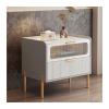 Bedside Table Modern Grey Nightstand with Elegant Rock Slab Countertops, Bedside Tables with Glass Decorative Door, End Table Side Table 2 Tiers Storage Space for Bedroom, Living Room Headboard Frame( view 1