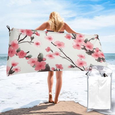 Dwrepo Microfiber Beach Towel Oversized Absorbent Bath Towel Cherry Blossom Shower Towel Quick Dry Lightweight Travel Towels Sand Free Soft Pool Towels for Women Men Adults Gift