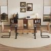 5 Piece Glass Dining Table Set, Kitchen Table Chairs Set for 4, 71'' Dining Table with 0.4" Tempered Glass Tabletop with Plated Metal Legs and MDF Crossbar, 4 PU Chairs for Dining Room, Kitchen. view 1