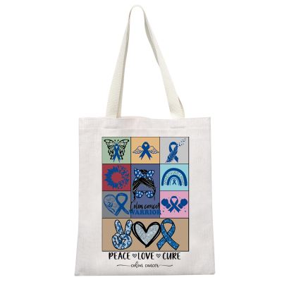 MEIKIUP Colon Cancer Awareness Gifts Colon Cancer Gifts Shopping Bag Cancer Care Gift Colorectal Ribbon Canvas Tote Bag (Colon tb)