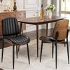 REONEY Dining Chairs Set of 2, Mid-Century Modern Upholstered PU Leather Chairs with Walnut Bentwood Back and Metal Legs Adjustable Feet for Kitchen Dining Living Room, Dark Black Vertical Stripes view 1