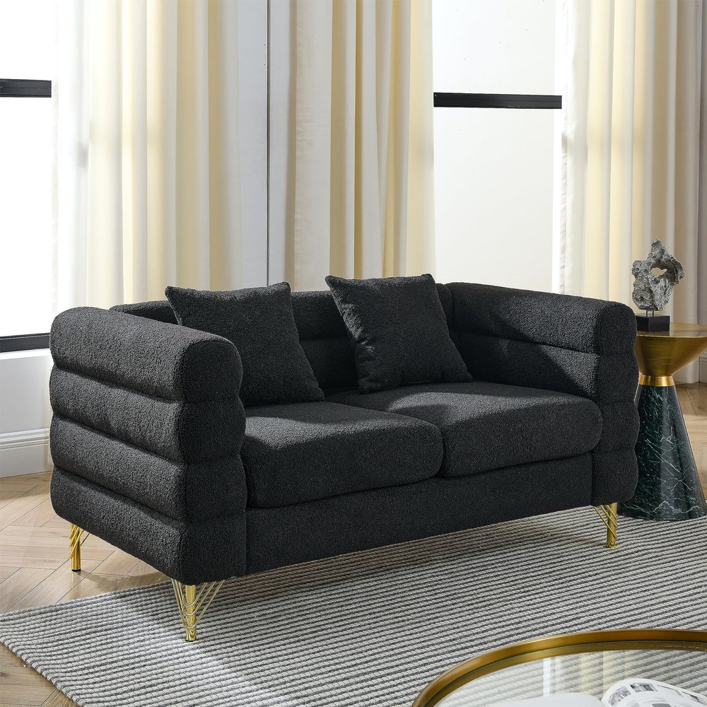 81 Oversized Sofa, 3-Seater Sofa with 3 Pillows, Comfy Upholstered Deep Seating Sofa, Cloud Couch for Living Room/Bedroom/Office (Black, 2 Seat)