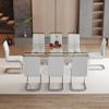 9 Piece Glass Dining Table Set, Kitchen Table Chairs Set for 8, 71'' Dining Table with 0.4" Tempered Glass Tabletop with Plated Metal Legs and MDF Crossbar, 8 PU Chairs for Dining Room, Kitchen. view 2