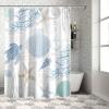 W1naFun Elegant Ocean Theme Shower Curtain 54" x 78", Bathroom Shower Curtains Waterproof Shower Curtain Sets with 12 Hooks, Navy Blue Nautical Fabric Bath Curtain for Home Bathtub Decoration view 4
