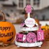 Halloween Tiered Tray Decor Set,9 Pcs Halloween Atmosphere Layered Tray Decoration,Happy Halloween Round Signs,Pink Mini Cute Ghost Model,Trick or Treat Wooden Hanging Signs for Halloween,Home(Pink) view 4