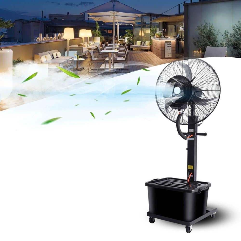 Industrial Fan With Mist 25.6in/30in Pedestal Cooling Fan With 11 Gallon Tank Speed Adjustable For Patios Workshop Warehouse Industrial(25.6in/320w)