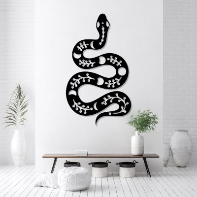 fouholk Metal Moon Phase Snake Wall Art, Snake Metal Wall Decor, Moon Phase Wall Decor, Snake Metal Wall Hanging, Farmhouse Wall Decor, Home Decor, Wildlife Lover Gift (Black, 13"x24"|34x60cm)