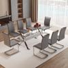 9 Piece Glass Dining Table Set, Kitchen Table Chairs Set for 8, 71'' Dining Table with 0.4" Tempered Glass Tabletop with Plated Metal Legs and MDF Crossbar, 8 PU Chairs for Dining Room, Kitchen. view 1