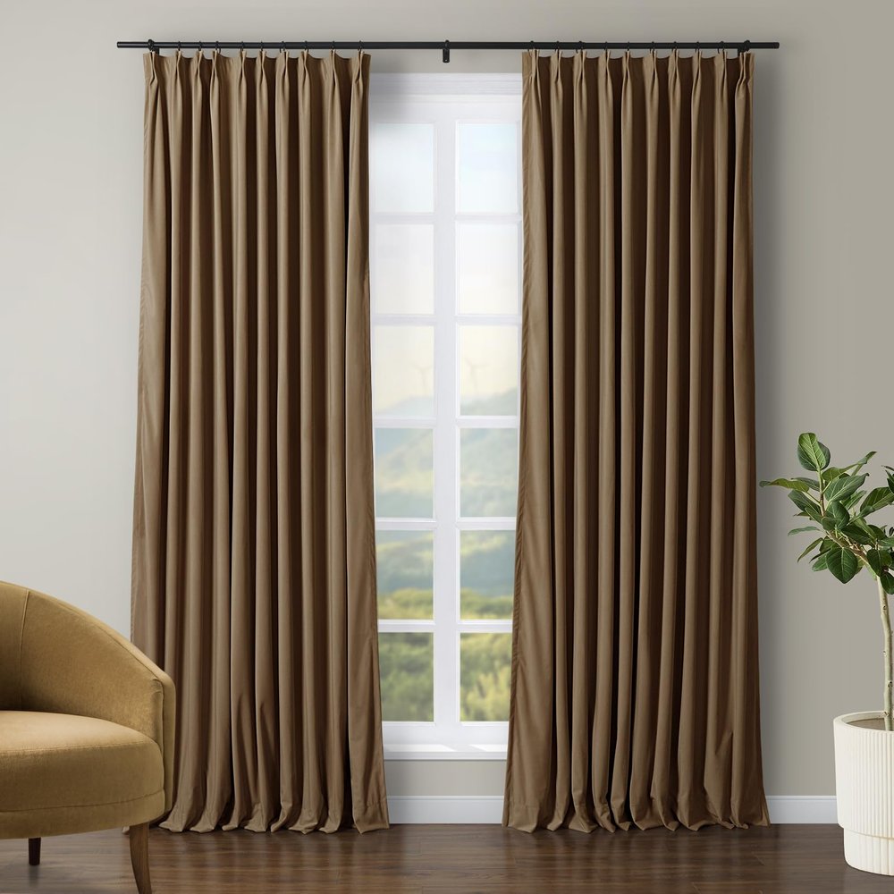 TWOPAGES Luxury Velvet Curtain Pinch Pleated Chocolate Curtain 84 inch Long Thermal Insulated Blackout Drapes for Bedroom Living Room Indoor Window (1 Panel,Chocolate,72Wx84L)