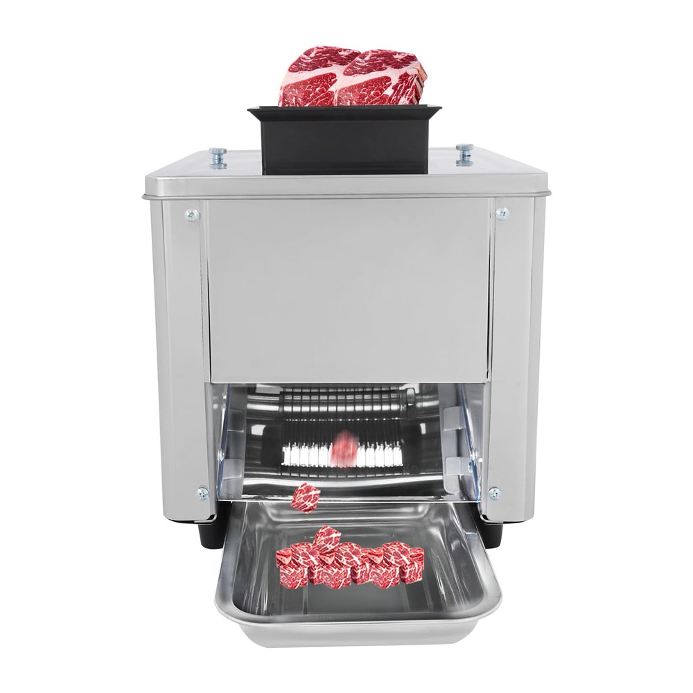 110V 850W Commercial Stainless Steel Meat Tenderizer 7mm Thickness 330lb/h Electric Meat Cutter Machine Meat Slicer Shredded Cutting Beef Steak Flatten Kitchen Beef Turkey Chicken Pork Tool