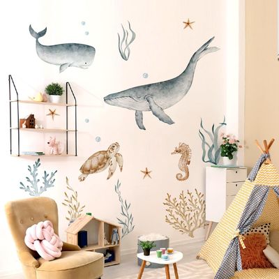 NXUEBDU Ocean Wall Decals Whale Shark Under The Sea Wall Stickers Peel and Stick Underwater Murals Baby Nursery Room Kids Bedroom Decor