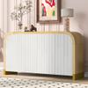 4-Door Curved Corner Design Wavy Door Panel Cabinet with Adjustable Shelves,for Study Living Room Entrance (White@Wavy Door) view 1