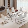 7 Piece Glass Dining Table Set, Kitchen Table Chairs Set for 6, 71'' Dining Table with 0.4" Tempered Glass Tabletop with Plated Metal Legs and MDF Crossbar, 6 PU Chairs for Dining Room, Kitchen. view 1