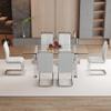 7 Piece Glass Dining Table Set, Kitchen Table Chairs Set for 6, 71'' Dining Table with 0.4" Tempered Glass Tabletop with Plated Metal Legs and MDF Crossbar, 6 PU Chairs for Dining Room, Kitchen. view 2