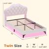 ADORNEVE Twin Bed Frame with RGB LED Lights, Princess Bed Frame with Adjustable Crystal Button Headboard, Velvet Upholstered Platform Bed for Girls, Solid Wooden Slats, Easy Assembly, Creamy White view 2