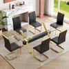 7 Piece Glass Dining Table Set, Kitchen Table Chairs Set for 6, 71'' Dining Table with 0.4" Tempered Glass Tabletop with Plated Metal Legs and MDF Crossbar, 6 PU Chairs for Dining Room, Kitchen. view 1