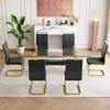 7 Piece Glass Dining Table Set, Kitchen Table Chairs Set for 6, 71'' Dining Table with 0.4" Tempered Glass Tabletop with Plated Metal Legs and MDF Crossbar, 6 PU Chairs for Dining Room, Kitchen. view 2