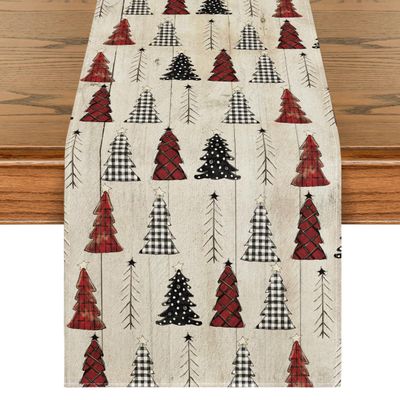 Artoid Mode Wood Xmas Tree Christmas Table Runner, Seasonal Winter Holiday Kitchen Dining Table Decoration for Home Party Decor 13x90 Inch
