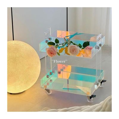 Storage Shelf Colorful Small Cart, Acrylic Mobile Storage Rack, Movable Cosmetic And Snack Storage Rack, Bedside Table In The Side Bedroom Storage Rack Floor-Standing(3 layers-41.6*34*70cm)