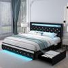 Sibeds King Led Bed Frame with 2 Drawers, Heavy Duty King Size Platform Bed with Storage, Upholstered Bed Frames with Adjustable Headboard, Solid Support, No Box Spring Needed, Easy Assembly, PU Black view 1