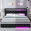 Sibeds King Led Bed Frame with 2 Drawers, Heavy Duty King Size Platform Bed with Storage, Upholstered Bed Frames with Adjustable Headboard, Solid Support, No Box Spring Needed, Easy Assembly, PU Black view 3