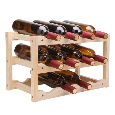 12-Bottle Wine Rack 3-Tier Wood Wine Display Rack/Free Standing and Countertop Wine Storage Shelf Bottle Holder for Kitchen, Bar, Pantry, Wine Cellar, Countertop