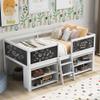 VRAXO Twin Size Low Loft Bed with Two Movable Shelves and Ladder,with Decorative Guardrail Chalkboard,White 78x 39x 35.4 inch (LxWxH) view 1