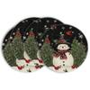 Artoid Mode Snowman Trees Snowflakes Christmas Round Placemats Set of 4, 14 Inch Black Winter Round Table Mats for Dining Decoration view 1
