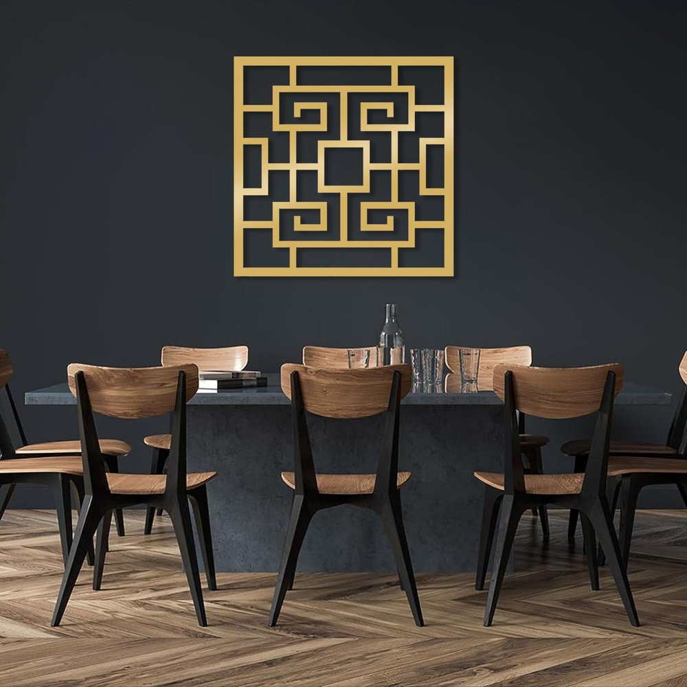 Square Metal Wall Art, Modern Metal Wall Art, Geometric Metal Wall Art, Square Wall Art, Large Metal Wall Art, Minimalist Metal Wall Art, Metal Wall Decor for Living Room (Gold, 39"x39" | 100x100cm)