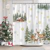 Hajmsug Christmas Shower Curtain, Winter Snowman Green Forest Pine Tree Deer Snowflake,Winter Yeti Bathroom Shower Curtain Sets, Farmhouse Holiday Decor for Bathroom Set with 12 Hooks,71X71 Inch. view 1
