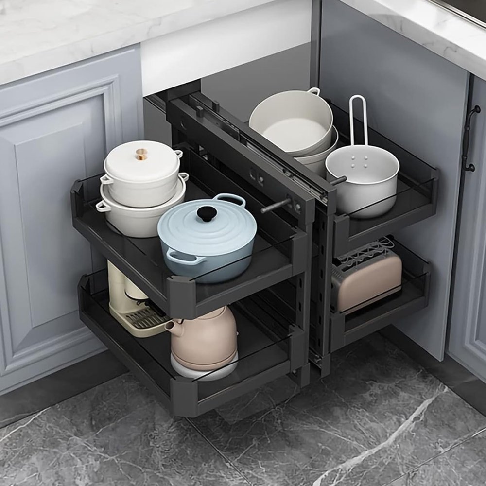 Blind Corner Cabinet Organizer Stainless Steel Corner Basket Soft Close Blind Organizer Left Handed Open Blind Kitchen Cabinet for Corner Optimizer, Kitchen Closet with Simple Assembly