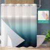 Green No Hook Shower Curtain with Snap in Liner, Grey Turquoise Stripe Gradient Hotel Shower Curtains for Bathroom, Washable Shower Curtain Liner Set with See Through Window, 72"x84" view 2