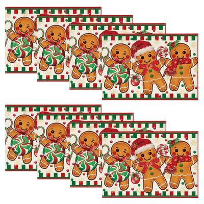 Artoid Mode Gingerbread Candy Cane Christmas Placemats Set of 8, 12x18 Inch Seasonal Table Mats for Party Kitchen Dining Decoration