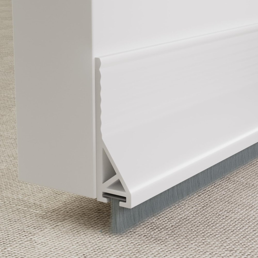 KNEELISA 39X 1 Pack Rubber Door Sweep Bottom Exterior & Interior,Silicone Adhesive Under Door Draft Stopper with Brush,Gap Filler Noise Blocker,Soundproofing Seal Strip,White