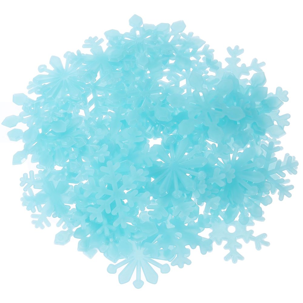 uxcell 100pcs Glow in The Dark Snowflake Fluorescent Plastic Wall Stickers Adhesive Murals Decals for Home Art Ceiling Bedroom Wall Decorations, Blue