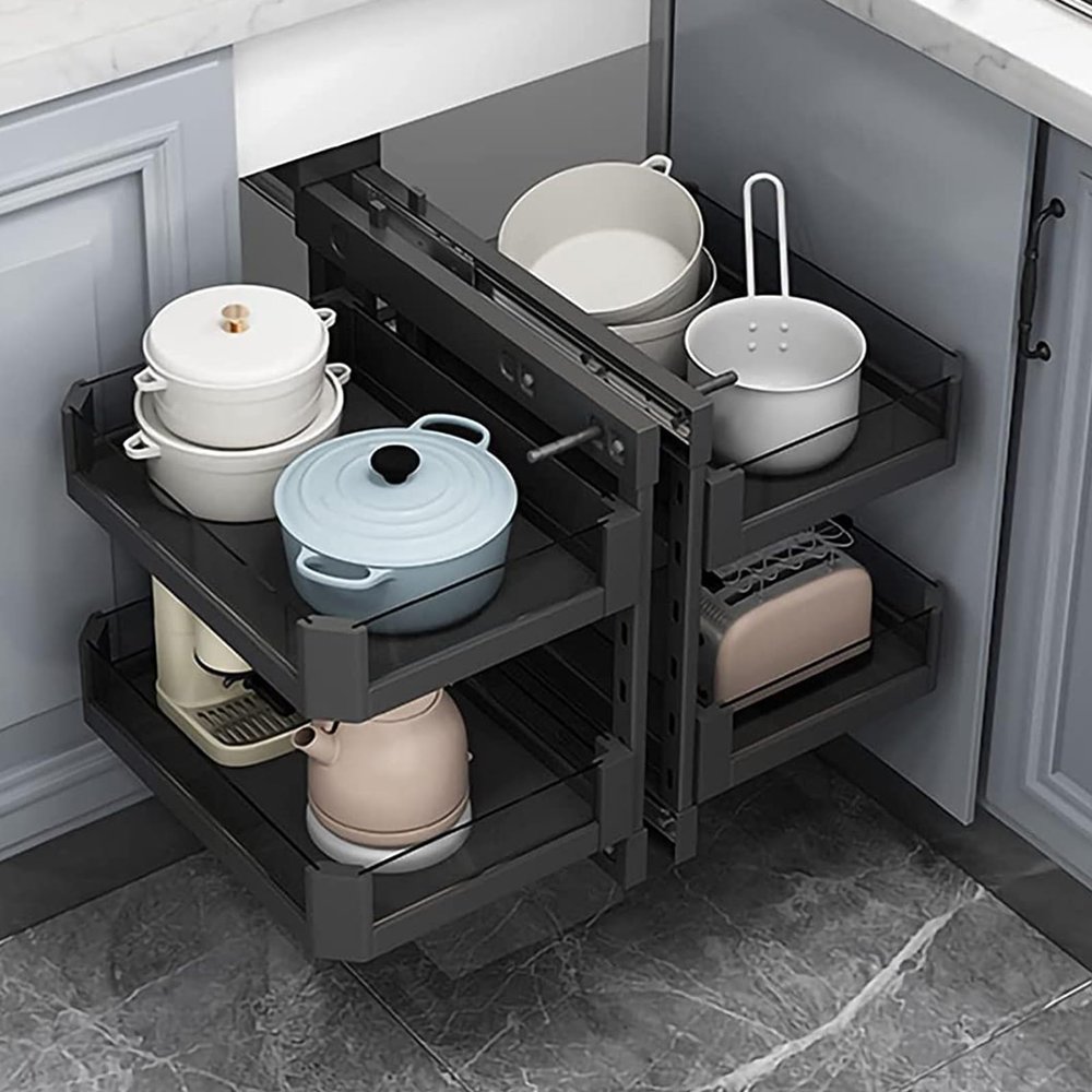 Blind Corner Cabinet Pull Out Organizer, Kitchen Cabinet Organizer Shelf Corner Aluminum Swivel Storage Rack Shelf, 4 Aluminum Basket Corner Optimizer Full Pull Out,A