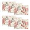 Artoid Mode Xmas Trees Let It Snow Pink Snowman Christmas Placemats Set of 6, 12x18 Inch Winter Table Mats for Party Kitchen Dining Decoration view 1