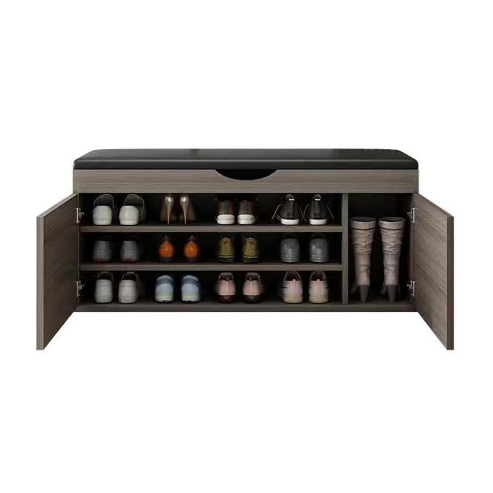 Shoe Bench with Storage 3 Tier Shoe Rack Adjustable Shelves with Hidden Drawer Comfortable Cushion Holds Up to 500lb for Entryway, Hallway(Gray,100 * 35 * 50cm)