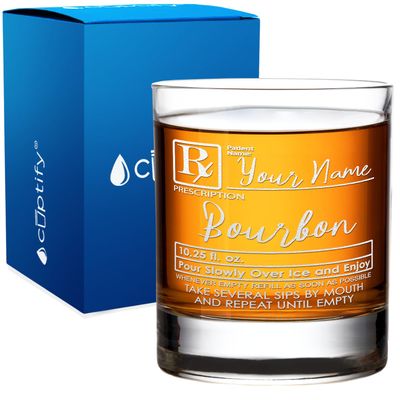 10.25 oz Custom Whiskey Glass Etched - Personalized Prescription Bourbon Glass - Old Fashioned Rocks Cocktail Glasses - Gift for Men