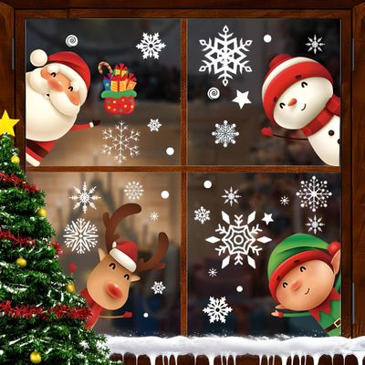 115 PCS Christmas Snowflake Window Clings Stickers for Glass, Xmas Decals Decorations Holiday Snowflake Santa Claus Reindeer Decals for Party