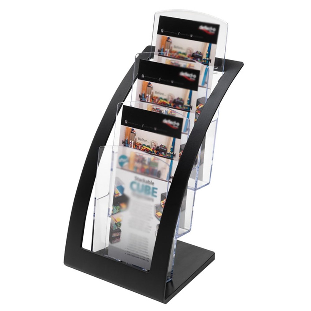 JevLoN 3-Tier Magazine Holder, Magazine Rack for Desktop and Home Office, Literature Display Stand, Stylish Desktop File Sorter Organizer, for Letters, Magazines, Books, Newspapers(Black,B)